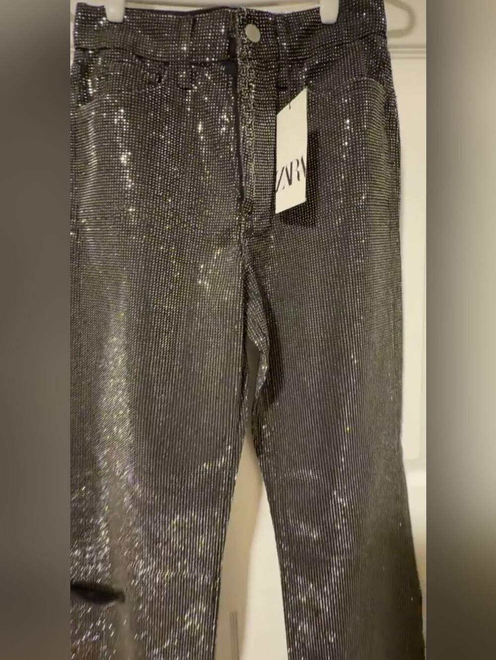 ZARA WOMAN NEW STRAIGHT CUT MID RISE RHINESTONE JEANS ZW COLLECTION 3991/240/800